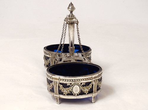 Double Louis XVI silver salt cellar Fermiers Généraux 18th century