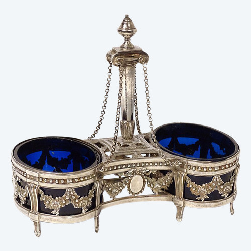 Double Louis XVI silver salt cellar Fermiers Généraux 18th century