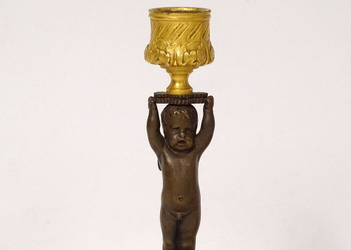 Coppia di candelieri torce in bronzo marmo Angelots Loves Napoleone III XIX secolo