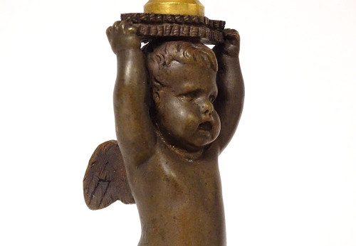Coppia di candelieri torce in bronzo marmo Angelots Loves Napoleone III XIX secolo