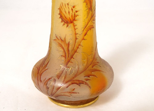 Kleine Vase Soliflore Glaspaste Daum Nancy Blumen Disteln Jugendstil 19