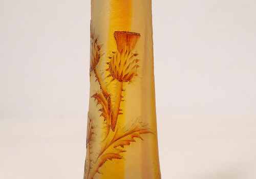 Kleine Vase Soliflore Glaspaste Daum Nancy Blumen Disteln Jugendstil 19