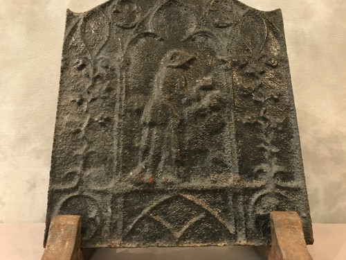 Small antique cast iron fireback from the 18th century