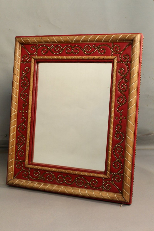 Miroir Cuir Rouge André Maillefert
