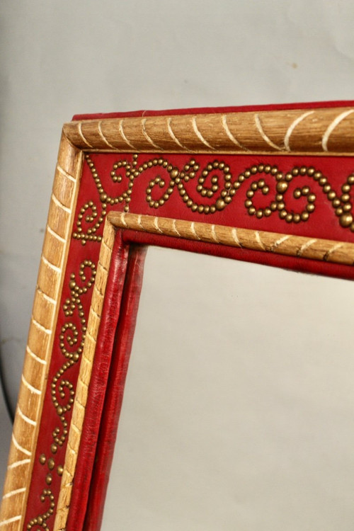 Miroir Cuir Rouge André Maillefert