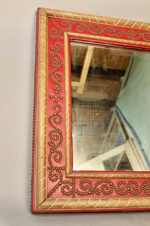 Miroir Cuir Rouge André Maillefert