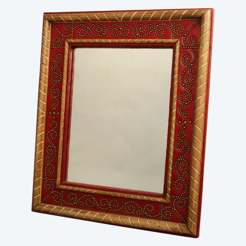 Miroir Cuir Rouge André Maillefert