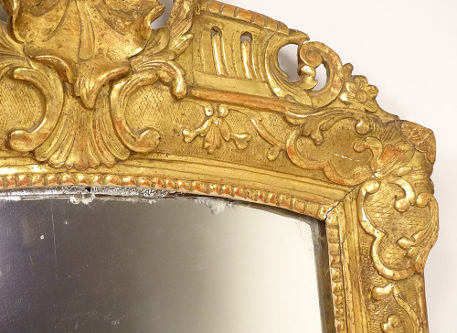 Regency Mirror Glass Gilded Carved Wood Frame Flower Shells 18th Century
