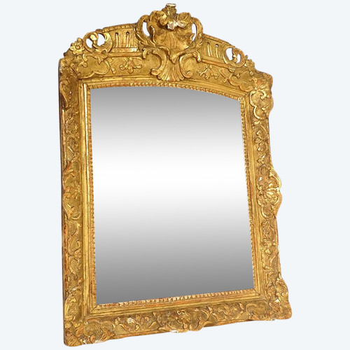 Regency Mirror Glass Gilded Carved Wood Frame Flower Shells 18th Century