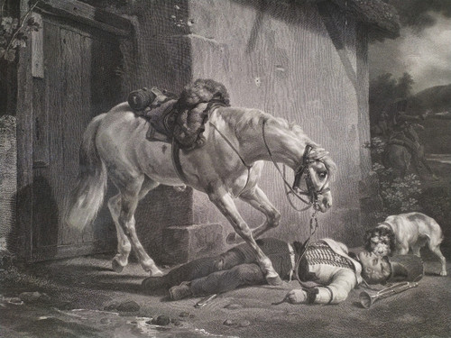 Etching Horse Rider Large Engraving Old Print