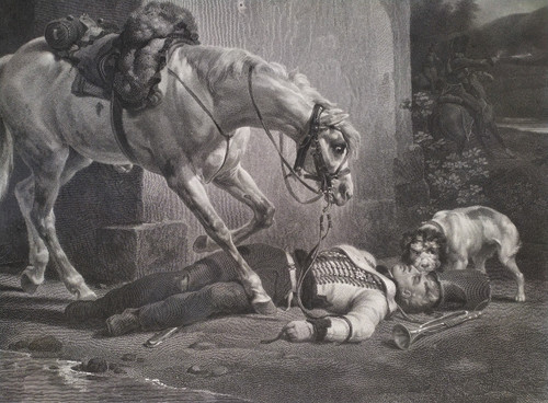 Etching Horse Rider Large Engraving Old Print