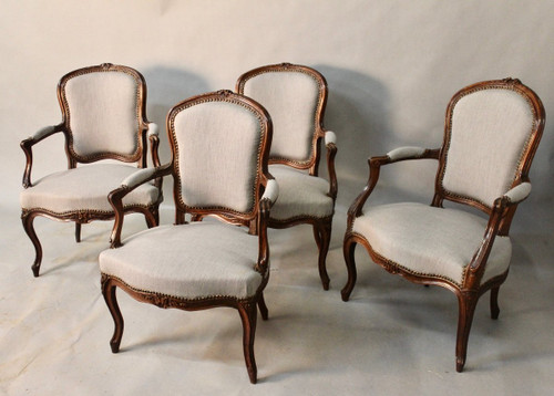 Suite De 4 Fauteuils Cabriolet Epoque Louis XV