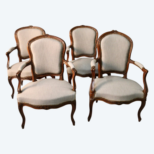 Suite De 4 Fauteuils Cabriolet Epoque Louis XV