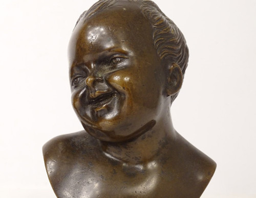Coppia di sculture in bronzo Jean Qui Rit Jean Qui Pleure d'ap. Houdon XIX secolo
