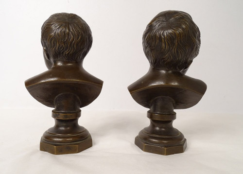 Coppia di sculture in bronzo Jean Qui Rit Jean Qui Pleure d'ap. Houdon XIX secolo