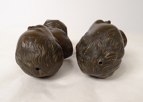 Coppia di sculture in bronzo Jean Qui Rit Jean Qui Pleure d'ap. Houdon XIX secolo
