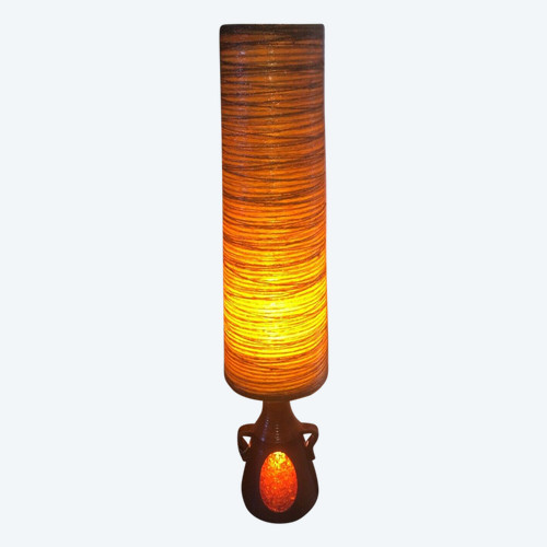 ACCOLAY, LARGE CERAMIC LAMP WITH STRING AND RESIN SHADE