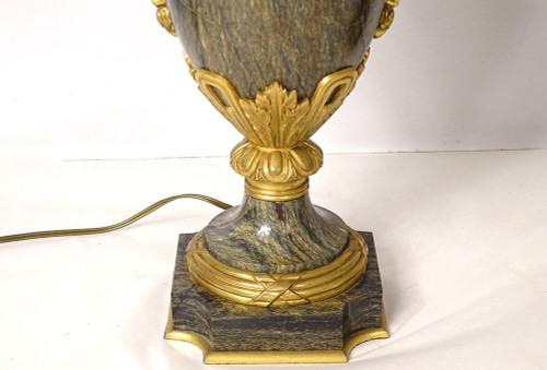 Pair of Baluster Vases Lamps Marble Bronze Gilded Flowers Napoleon III 19th century