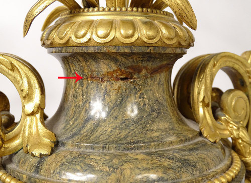 Pair of Baluster Vases Lamps Marble Bronze Gilded Flowers Napoleon III 19th century