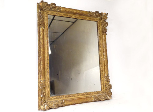Miroir Louis XIV Régence Bois Sculpté Doré Fleurs Coquille Glace XVIIIème