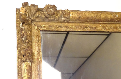 Miroir Louis XIV Régence Bois Sculpté Doré Fleurs Coquille Glace XVIIIème