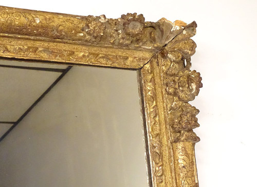 Miroir Louis XIV Régence Bois Sculpté Doré Fleurs Coquille Glace XVIIIème