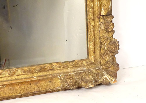 Miroir Louis XIV Régence Bois Sculpté Doré Fleurs Coquille Glace XVIIIème
