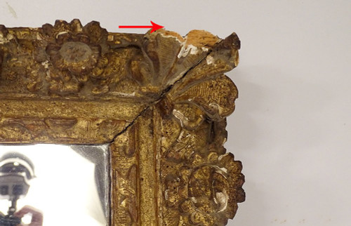 Miroir Louis XIV Régence Bois Sculpté Doré Fleurs Coquille Glace XVIIIème