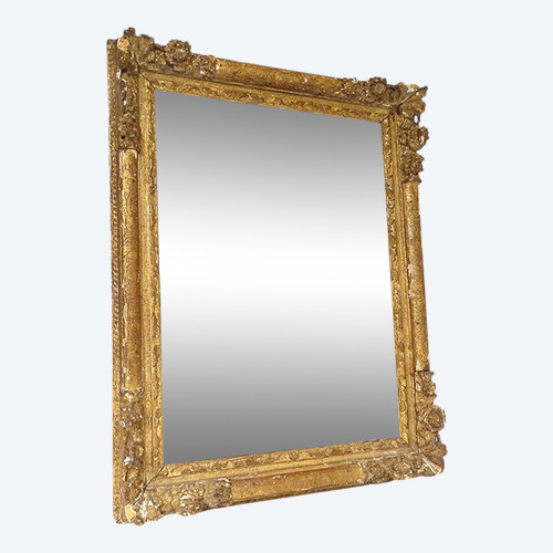 Miroir Louis XIV Régence Bois Sculpté Doré Fleurs Coquille Glace XVIIIème