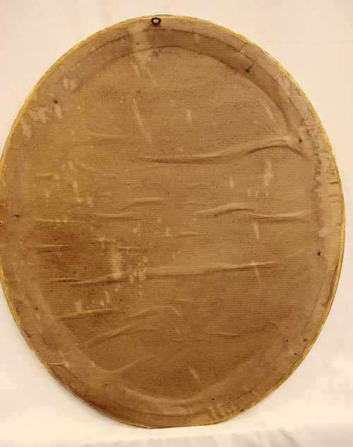 Specchio ovale con modanatura a perline a mezza giuntura, foglia d'oro 43 X 51 cm