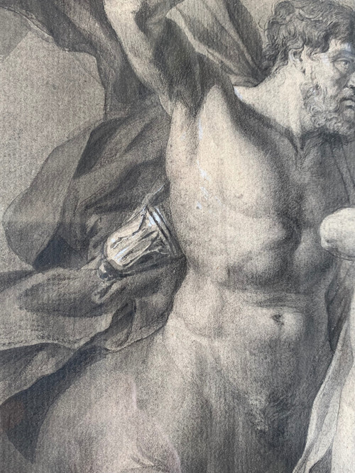 Lavis d'encre signé de 1801: L'éducation d'Achille par le centaure Chiron.