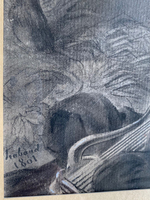Lavis d'encre signé de 1801: L'éducation d'Achille par le centaure Chiron.