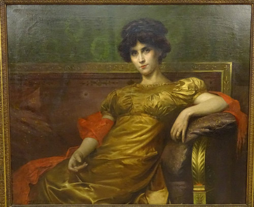 Großes HST Gemälde Porträt Frau Empire G. Meyer Goldener Rahmen 138x121cm XIX.