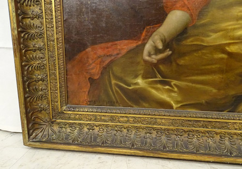 Großes HST Gemälde Porträt Frau Empire G. Meyer Goldener Rahmen 138x121cm XIX.