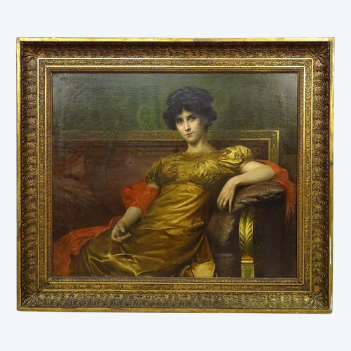 Large HST Painting Portrait Woman Empire G. Meyer Gilded Frame 138x121cm 19th c.