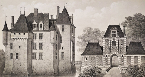 Château d'Avrilly Auvergne Lithographie Par Victor Petit Architecture 
