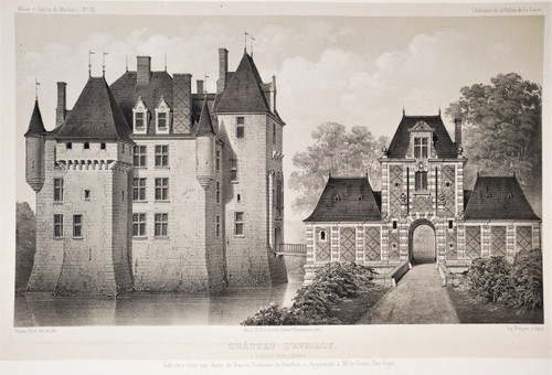 Château d'Avrilly Auvergne Lithographie Par Victor Petit Architecture 
