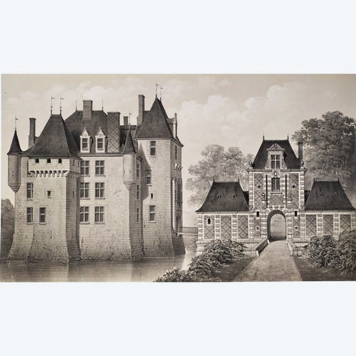 Château d'Avrilly Auvergne Lithographie Par Victor Petit Architecture 