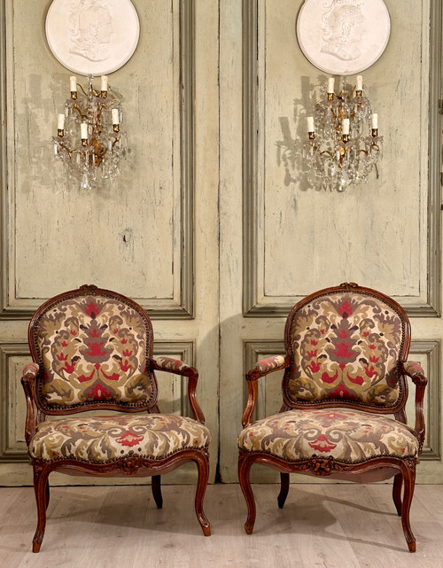 Coppia di Fauteuils A La Reine di epoca Luigi XV circa 1750
