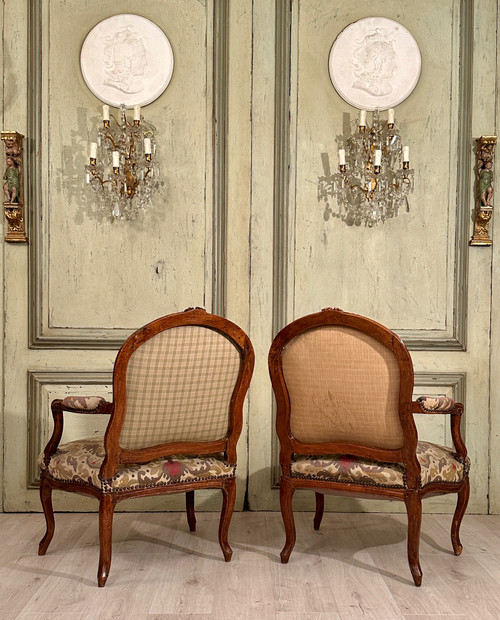 Coppia di Fauteuils A La Reine di epoca Luigi XV circa 1750