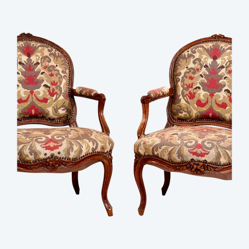 Coppia di Fauteuils A La Reine di epoca Luigi XV circa 1750