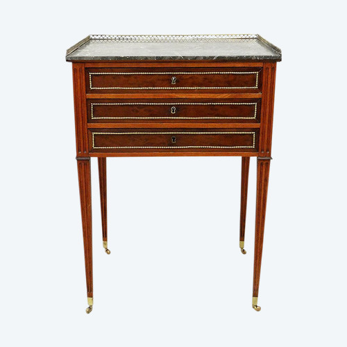 Small Louis XVI Living Room Table Mahogany Gray Marble Brass 18th Century
