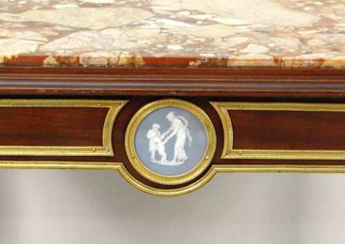 Small Louis XVI Living Room Table Mahogany Marble Gilt Bronze Wedgwood 19th