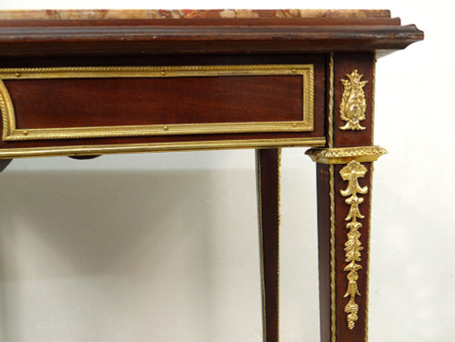 Small Louis XVI Living Room Table Mahogany Marble Gilt Bronze Wedgwood 19th