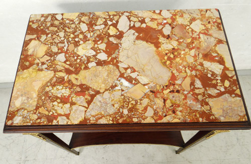 Small Louis XVI Living Room Table Mahogany Marble Gilt Bronze Wedgwood 19th