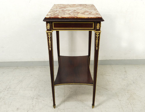 Small Louis XVI Living Room Table Mahogany Marble Gilt Bronze Wedgwood 19th