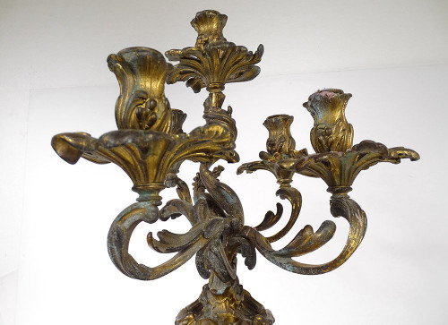Large candelabra 5 lights bronze morello cherry foliage shells 19th century