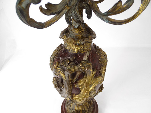 Large candelabra 5 lights bronze morello cherry foliage shells 19th century