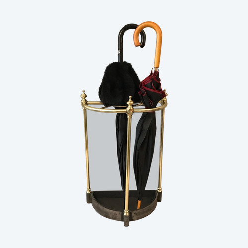 Porte parapluies ancien en laiton poli et vernis d'époque 19 ème 