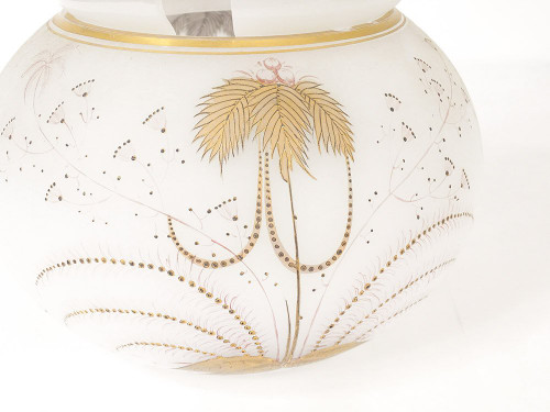 White opaline punch service with palm tree gilding 6 cups 19th century tray